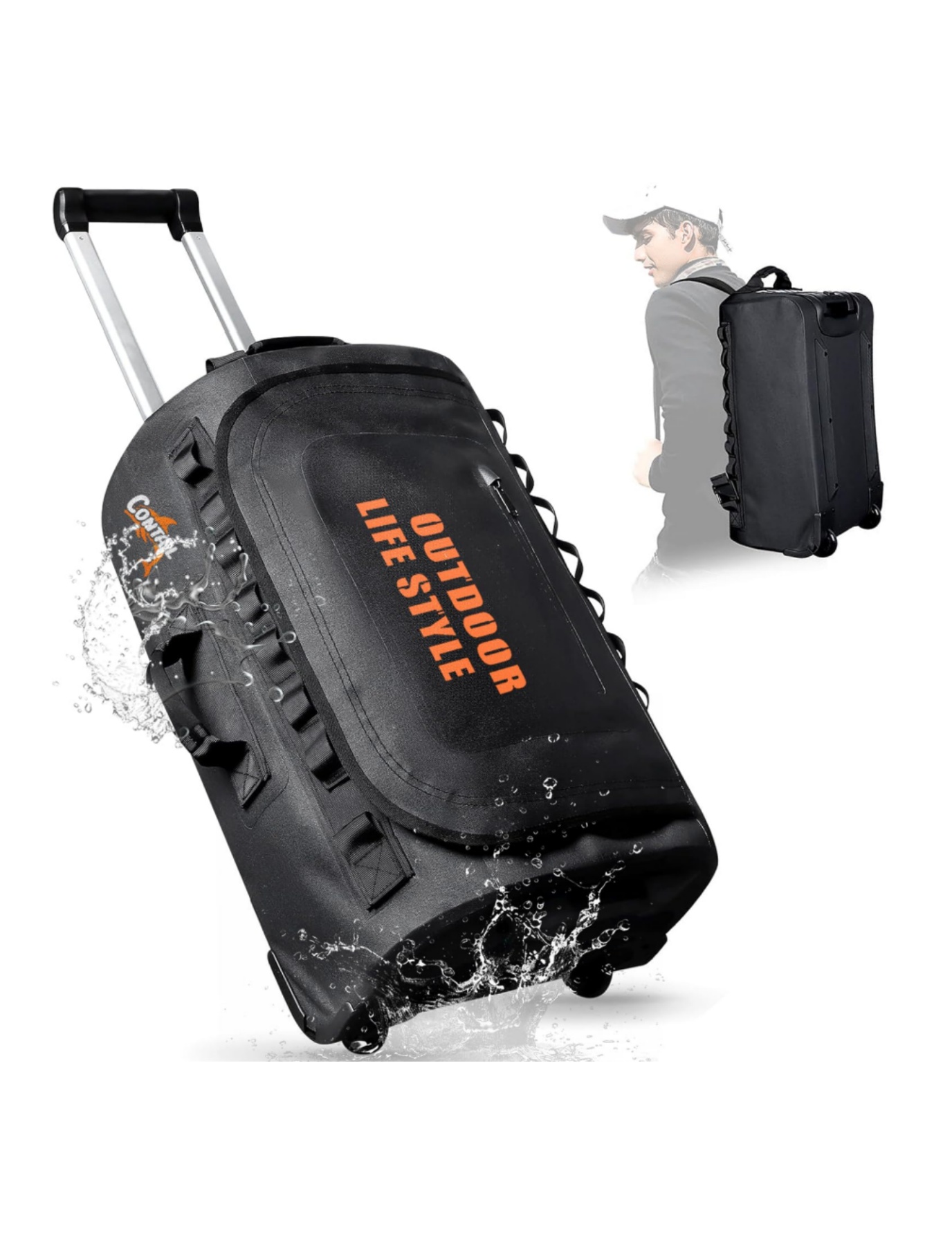 Foldable Rolling Luggage Bag - 48/95 ラリーホイール付きダイビングバッグ、ホイール付き荷物バッグ、伸縮式ダブルポールトラクションハンドル付き防水スーツケース、ハンドルと取り外し可能なバックパックショルダーストラップ、3つの持ち運びモード、柔軟で快適な機器、スキューバダイビング機器に適しています、ストレートプーリー ブラック、ウィークエンドバッグを含む