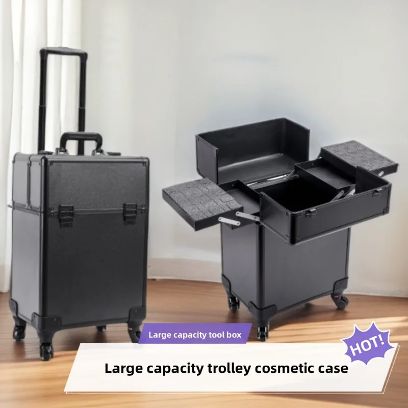 Luggage - キャスター付きの化粧品収納ケース。大容量で多層構造。プロ仕様のネイルアート、タトゥー、メイクアップ用品を収納できる、美容ツールボックス。