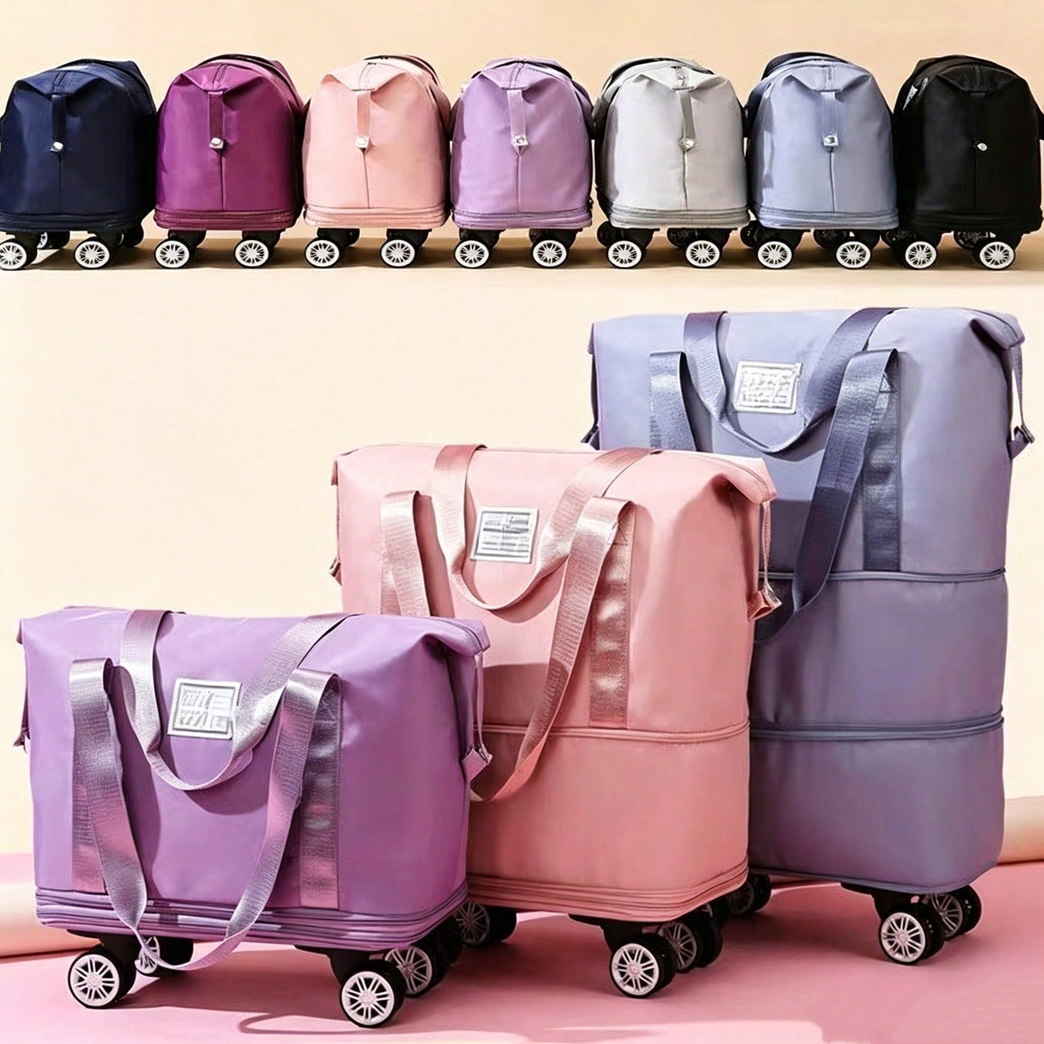 拡張可能なキャスター付きダッフルバッグ。バックパックとしても - Foldable Rolling Luggage Bag のレビューと価格