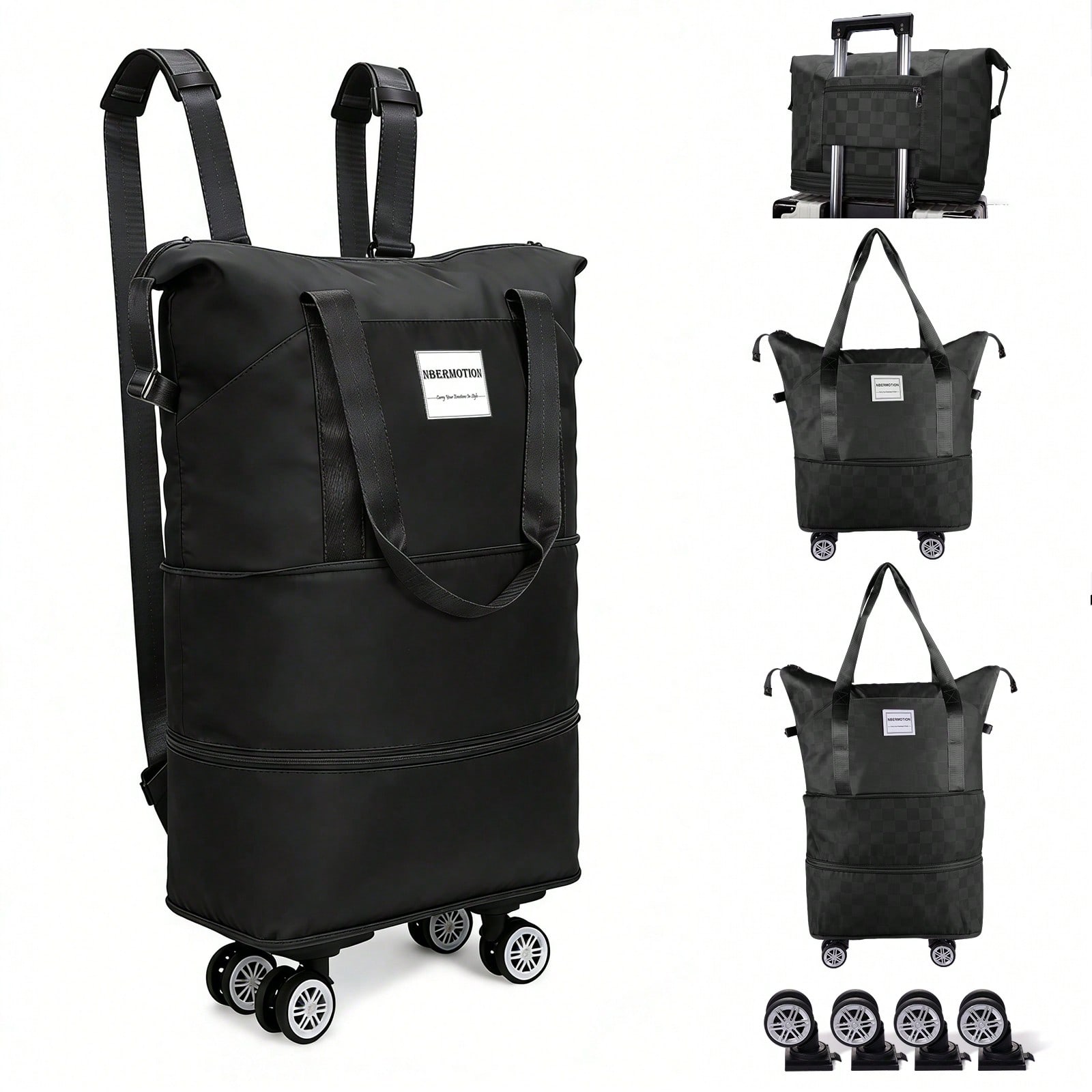 拡張可能なキャスター付きダッフルバッグ。バックパックとしても - Foldable Rolling Luggage Bag のレビューと価格
